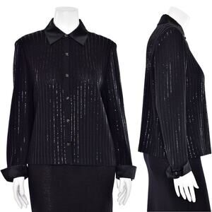 ST. JOHN COLLECTION Evening Paillette Striped Jacket Sz 6 Black